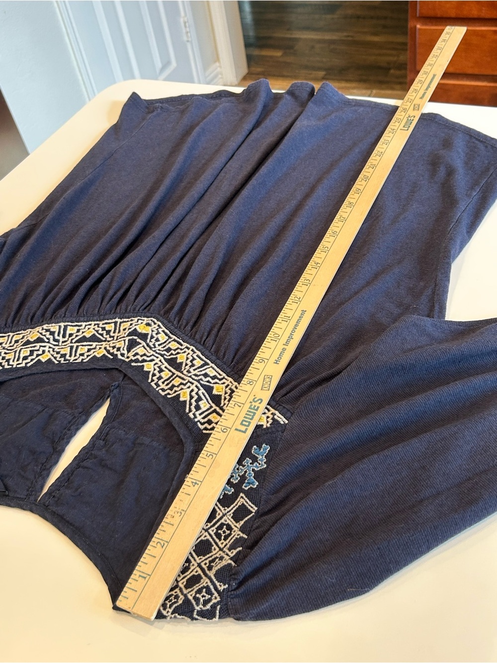 Lucky Brand Navy Embroidered Yoke Tunic Top Size Large Cotton Blend 3/4 Sleeve - Picture 12 of 16